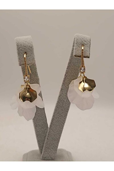 TLSMACCESORIES TOZ PEMBE YAPRAKLI ZİRKON TAŞLI SALLANTILI KÜPE