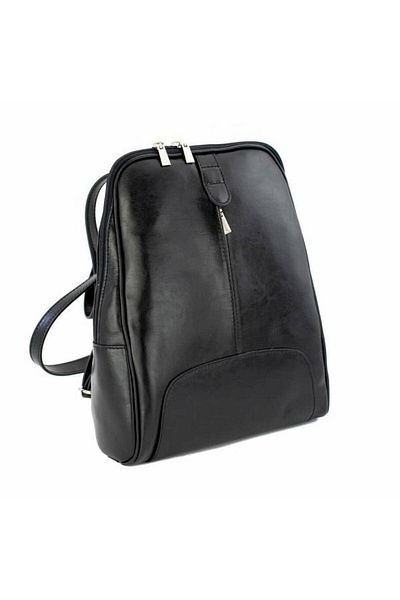 Magazinul de genti Women's backpack made of fine natural leather, model 250, Glossy black