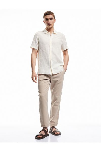 Koton Canvas Trousers with Cotton Pocket Detail and Lace-Up Waist