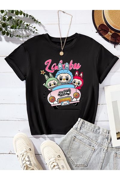 Let's Wear Тениска с кръгло деколте с щампа на кола Labubu за момичета