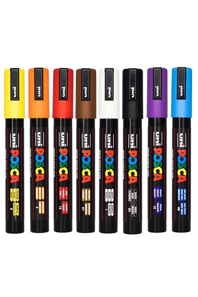 Uni Posca Pc-5M 1.8-2.5mm Marker Acrylic Painting Pen Set of 8 Traditional Colors