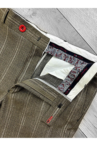 dehaine Men's casual pants, striped, slim fit, Brown, B1630