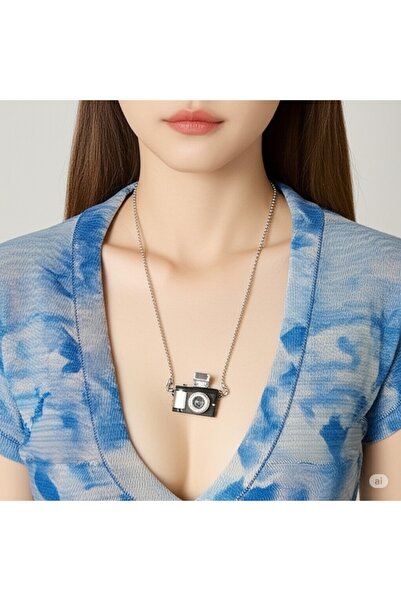 FAMEMUS ACCESSORY Fotoğraf Makinesi Görünümlü Flaş Sesi Çıkaran Kolye