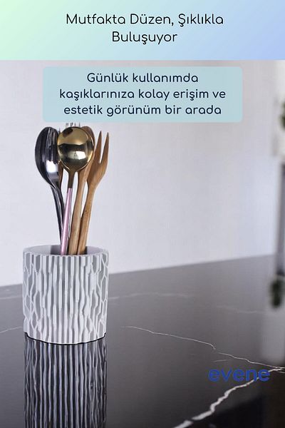 Evene Suport pentru tacâmuri de blat Suport decorativ pentru tacâmuri vertical Cilindru Suport pentru tacâmuri Culoare albă Model 78