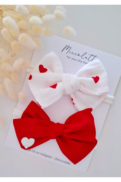 Miccolatte Newborn and Baby 2-Piece Heart Detailed Muslin and Cotton Bandana Set (Suitable for up to 0-1 Years Old)