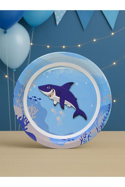 Parti Adresi Farfurie cu tematică Shark Sea Farfurie pentru ziua de naștere din carton, pachet de 8