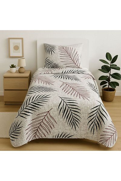 Butik 100% Cotton Quilted Leaf Patterned Fiber Filled Single Pique Set