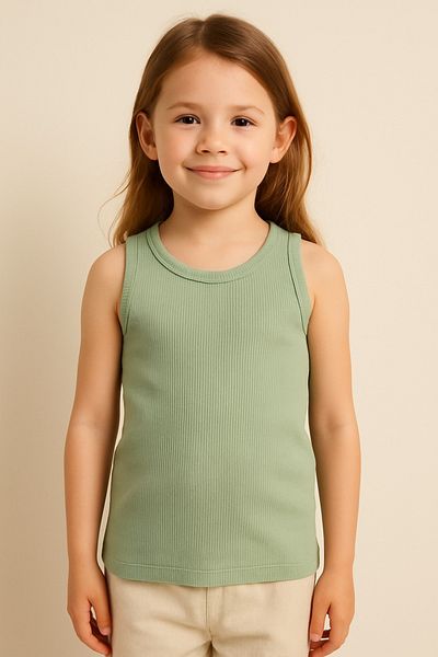 Kyex Pure Dots Girl's Ribbed Summer Green Body Blouse