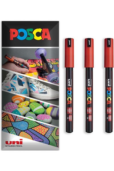 Uni Posca Pc-1Mr Marker Acrylic Painting Pen Set of 3 Red Colors