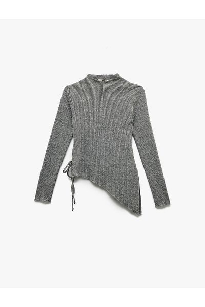 Koton Long Sleeve Stand Collar Asymmetrical Tie Detail Blouse