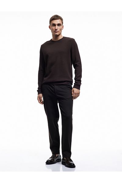 Koton Βαμβακερό μακρυμάνικο φούτερ με υφή Basic Crew Neck