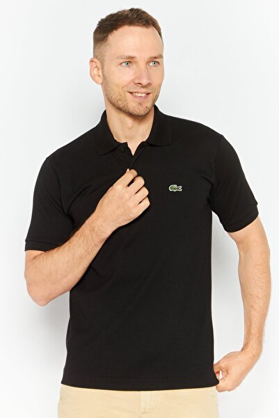 Lacoste Men Classic Fit Textured Embroidered Logo Short Sleeve Polo Shirt, Black