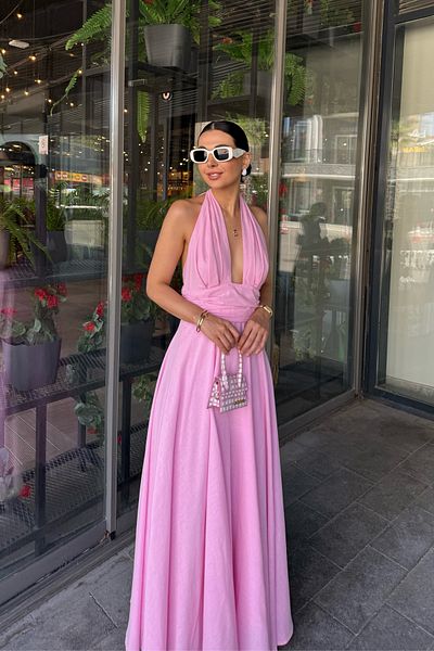 Seda Yalçın Atelier Pink Puglia Design Back Detailed Linen Dress