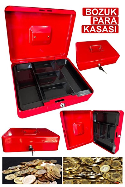 MoonTech Büyük Boy Bölmeli Anahtarlı Çelik Kasa Bozuk Para Kasası Nakit Kutus...