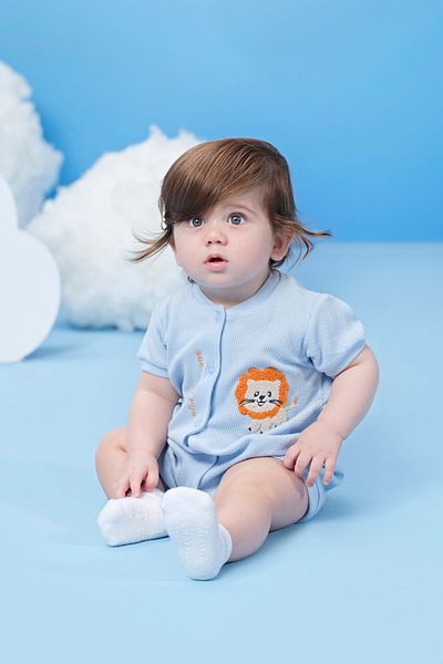 Miny Center Waffle Fabric Buttoned Baby Boy Jumpsuit