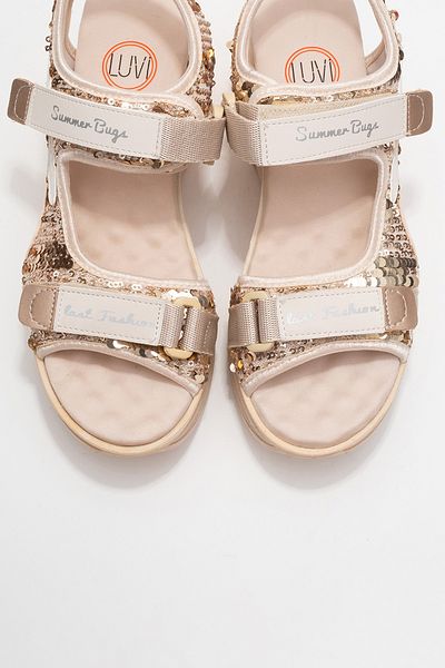 LuviShoes ARTHUR Bej - Sandale sport pentru damă cu talpă groasă cu paiete aurii