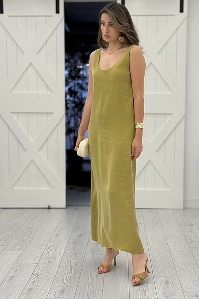Act Pepicino Kids&Boutique Oil Green U-Neck Zero Sleeve Dress Dress 3304