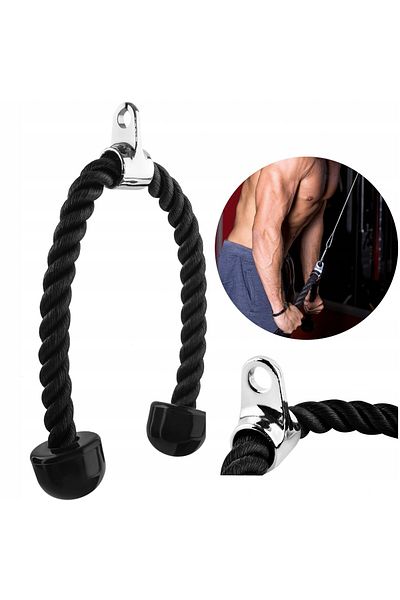 ideal STORE Coarda pentru Triceps si Biceps idealSTORE, Manere Antialunecare, Varf Metalic, Sustine 200 Kg, Mane