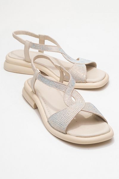 LuviShoes Aurora Ecru Genuine Leather Stone Women's Sandals