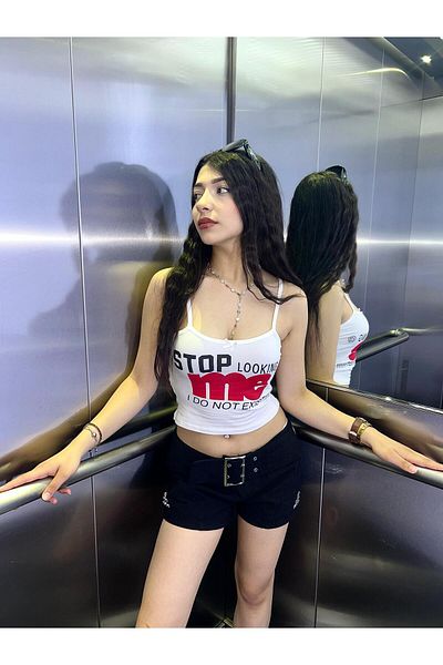Wisevelya Stop Looking Printed Strap Crop