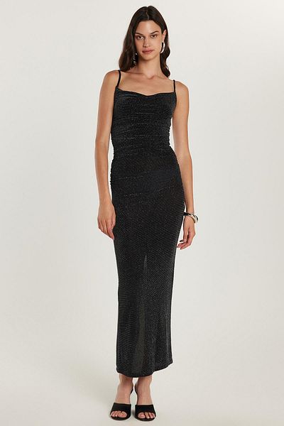 Tudors Rochie neagră Slim Fit Slim Fit cu bretele subțiri argintii