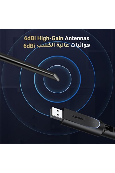 Ugreen USB WiFi Adapter AX900 WiFi 6 Dual-Band 2.4GHz/5GHz 286/600Mbps 6dBi Antenna (Black)