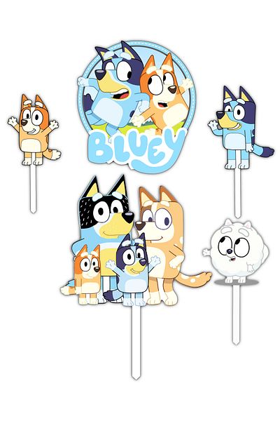 Bloom Atelier Bluey Cake Figurines, Set of 4 Cake Accessories, Cake Decoration Accessories, Cake Decorations