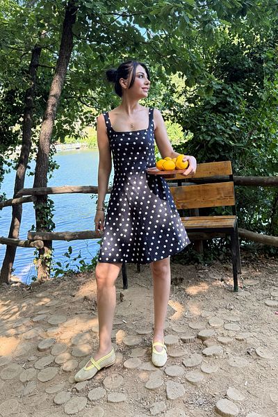 Seda Yalçın Atelier Black Thick Strap Polka Dot Mini Dress