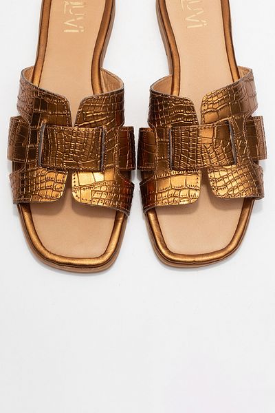 LuviShoes Notre Copper Print Genuine Leather Women's Slippers