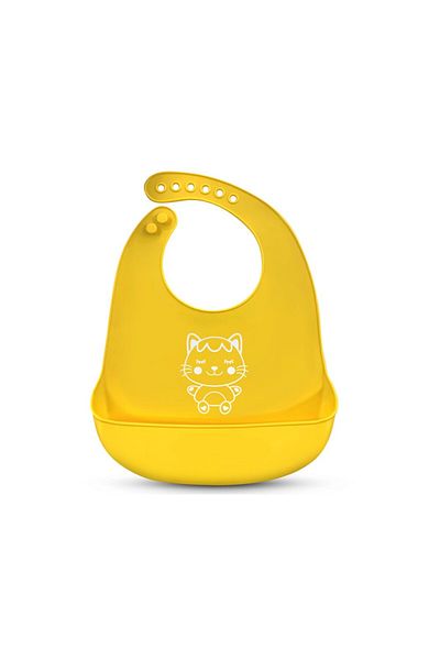 ideal STORE Bavetica pentru bebelusi YellowKitty IdealStore, din silicon moale, Impermeabil, cu buzunar pentru p