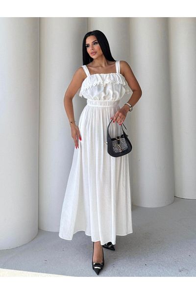 EGZOTİK ASORTİK Ruffled Collar and Elastic Waist Strap Dress
