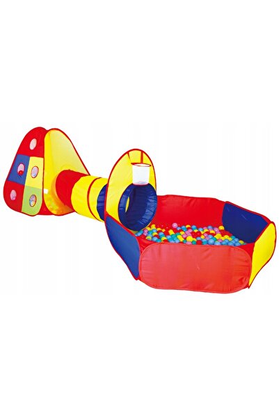 İSP Loc de joaca ISP 4 in 1, pentru Copii, Casuta, Tunel si Cort, Cos de Baschet Tinta,, Piscina cu 100