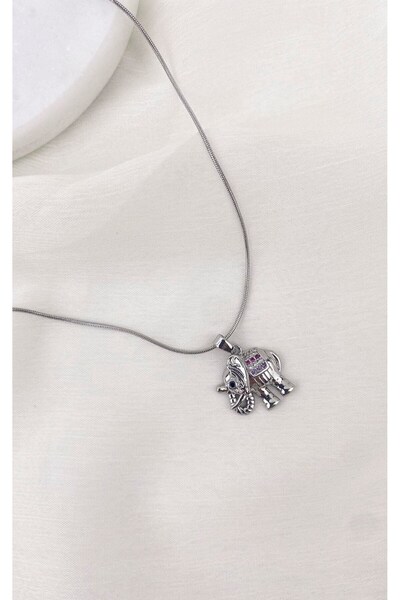 Sacha Accessories Fil Figürlü Yılan Zincirli Gümüş Çelik Kolye