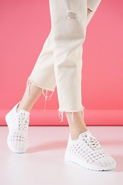 Odastore Καθημερινά πλεκτά γυναικεία αθλητικά παπούτσια με κορδόνια