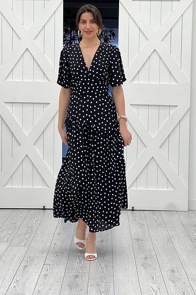 Act Pepicino Kids&Boutique Black Polka Dot Midi Dress 08253