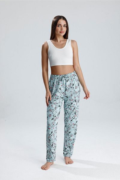 Kompedan Γυναικείο παντελόνι μακριά πιτζάμα με floral σχέδιο |   Πράσινο