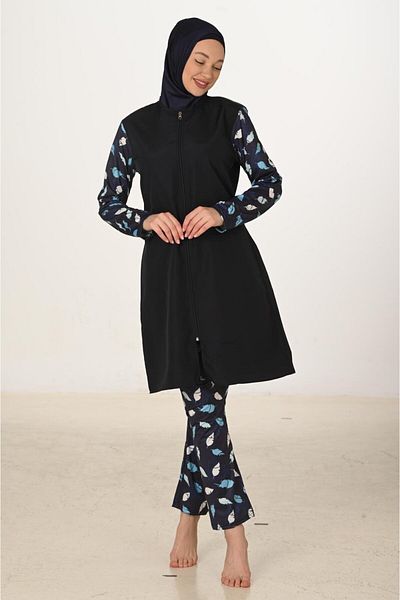 Fantasy Full Covered Patterned Parachute Fabric Hijab Swimsuit 3429