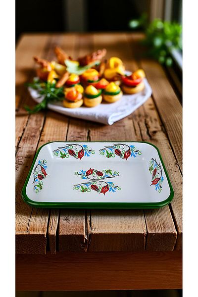 İnci Emaye No 28 Enamel Rectangle Plate Dish Breakfast Camping Picnic