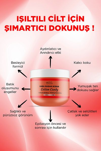 LAST TOUCH Body Scrub Nourishing, Moisturizing and Purifying, Shea Sugar Scrub 300 ml (Cotton Candy)