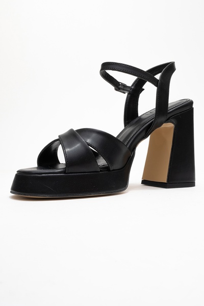 LuviShoes Lello Black Skin Women's Platform Heeled Shoes