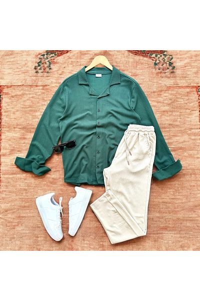 tiggirmoda Bürümcük Crinkle Fabric Summer Lycra Men's Shirt Pants Set