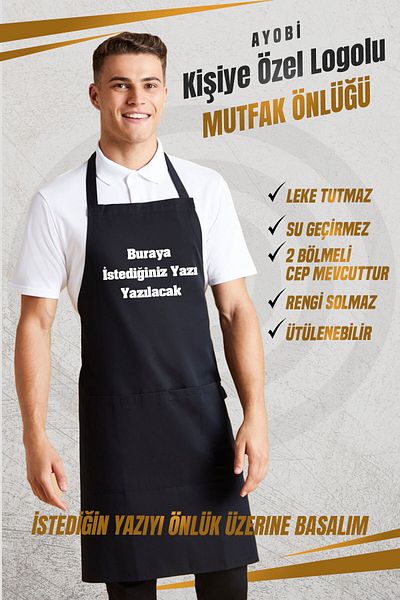 ayobi Kitchen Apron Cafe Bar Restaurant Apron Stain Resistant Water Repellent Black Color