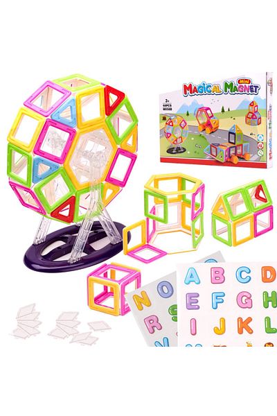 ideal STORE IdealStore Educational Magnetic 3D Building Set, Includes 68 Multicolored Pieces Stimulates Imagination