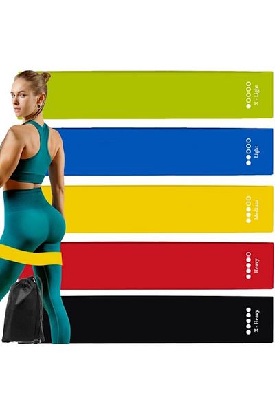 ideal STORE Set 5 Benzi Elastice idealSTORE, 5 Grade de Rezistenta, Marcare Nivel Rezistenta, din Latex, contine