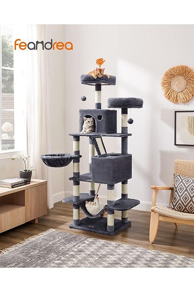 feandrea Cat play set, tree type, XXL, space for 6 cats, 55x45x168 cm, dark gray