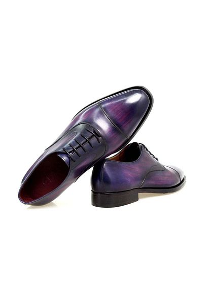 Butik Purple Color Lace up Khaki Leather Hand Painted Men's Shoes