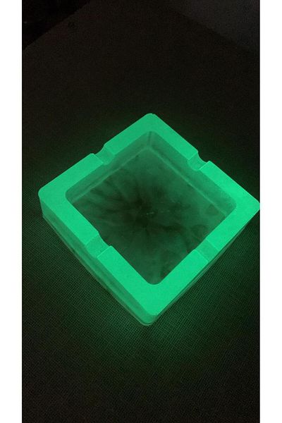 MISS GOLDEN Phosphorescent Neon Green Pearlescent and Gold Decorated Square Shape Ashtray Handmade Epoxy Gift