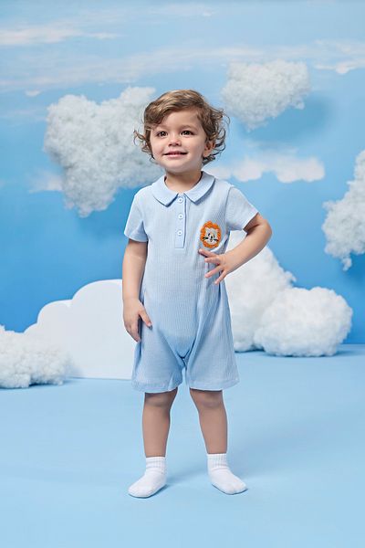 Miny Center Waffle Fabric Lion Figured Baby Boy Jumpsuit