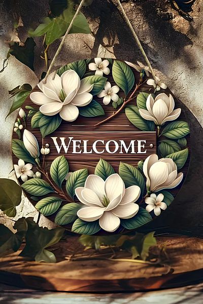 kutuTR 🪵   Welcome Floral Mdf Door Ornament – 20 cm |   Hanging, Erasable, Decorative Ks010