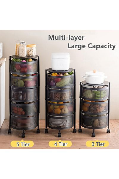 Primo Plus 4tire Kitchen Storage Shelf Rotatable Fruit Vegetable Basket Circular Rotating Basket Large Storage